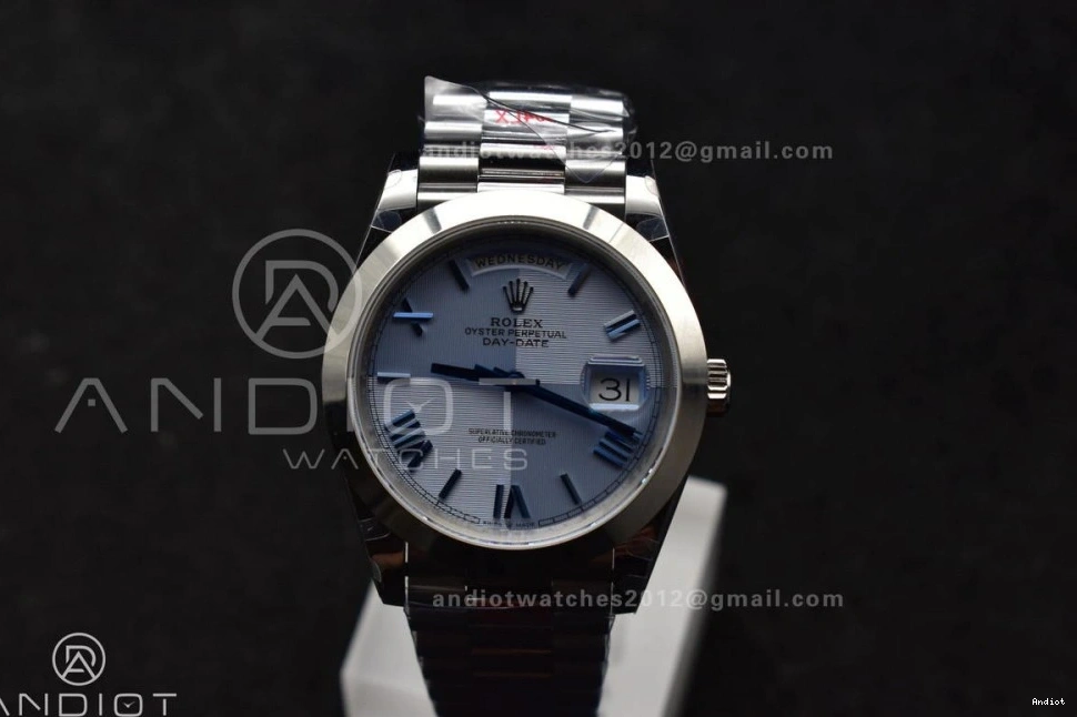 V4 DayDate Weighted Roman President Steel GMF 40 Tungsten Bracelet Markers Dial A3255 Blue 904L On 0415